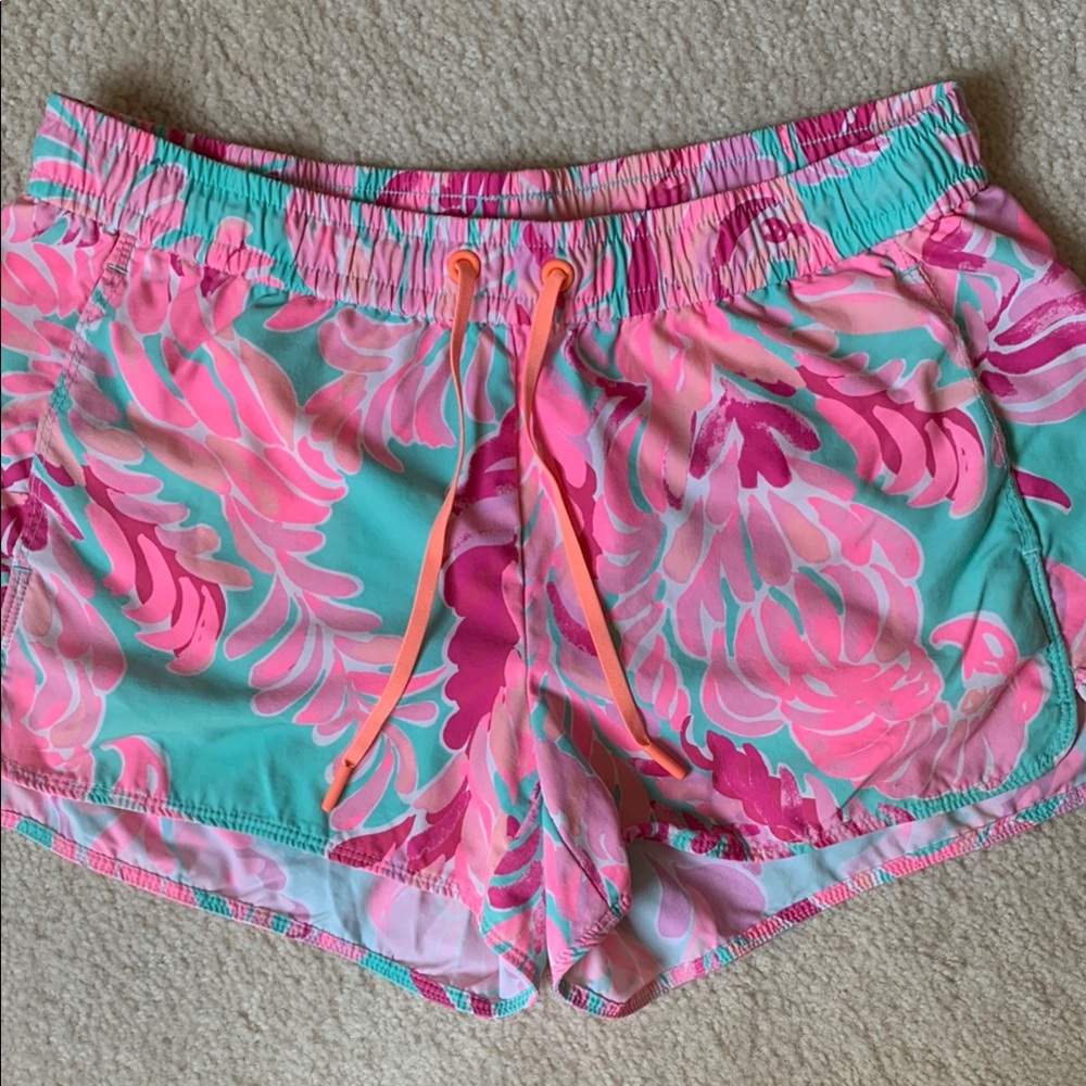 Lilly Pulitzer Pink and Green Athletic Shorts with Elastic Waistband